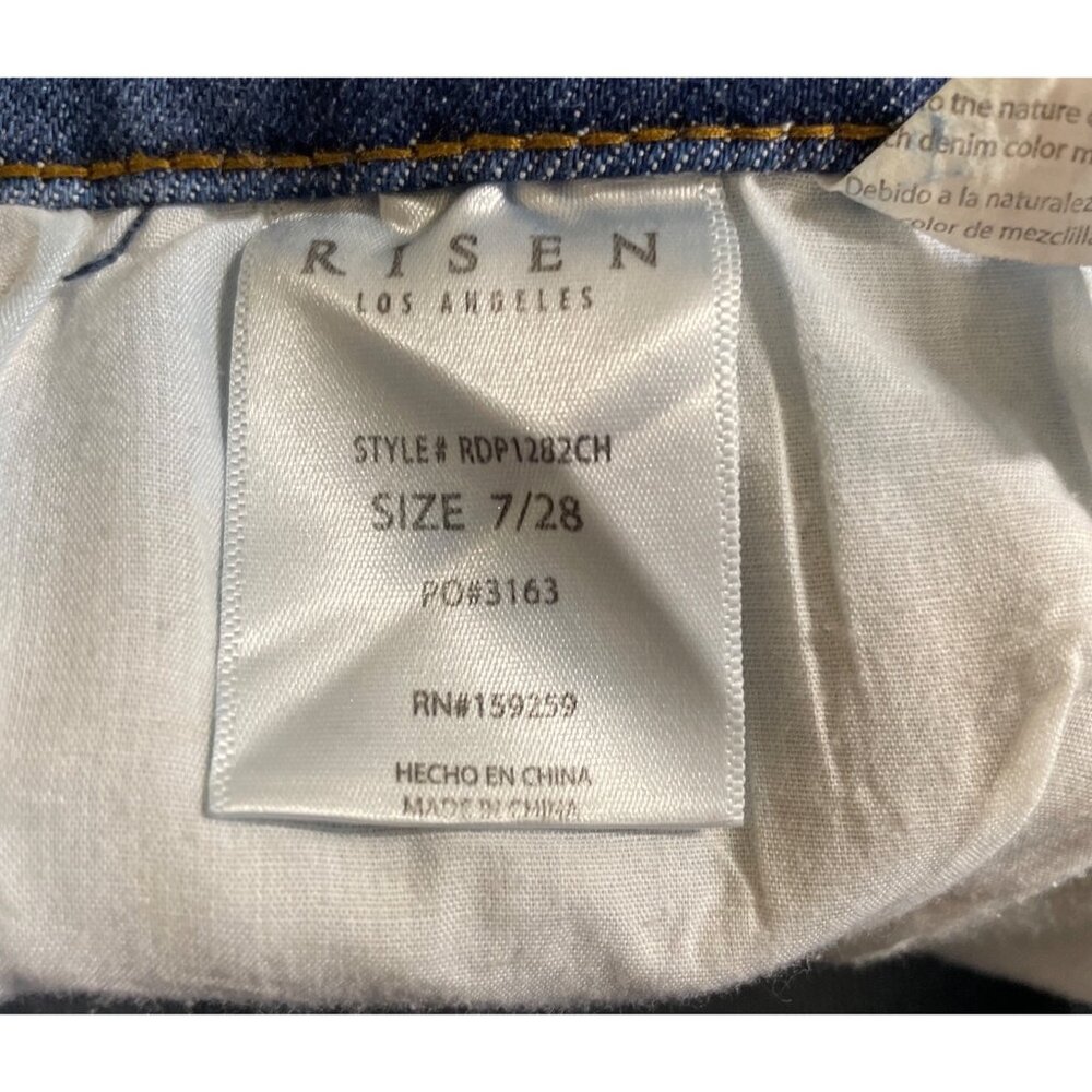 Risen High Rise Cuffed Distressed Light Blue Straight Leg Jeans Womens Size 7/28 - Picture 9 of 10